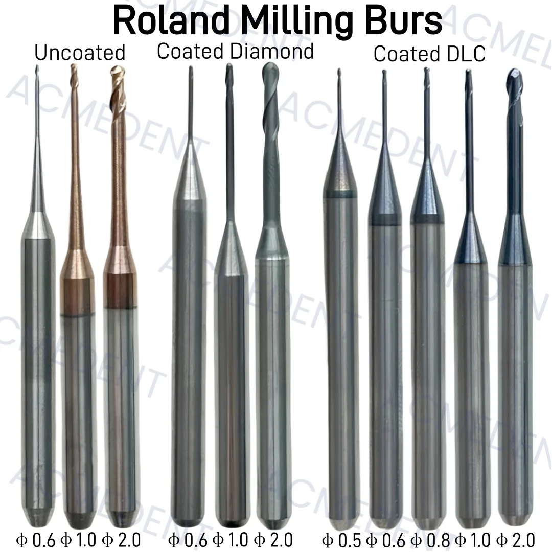 

11 размеров, стоматологические сверла Roland, CAD CAM, циркониевые режущие сверла DLC, алмазные стоматологические бриллианты, ортопедический воск из PMMA φ 0,6/0,8/1,0/2,0