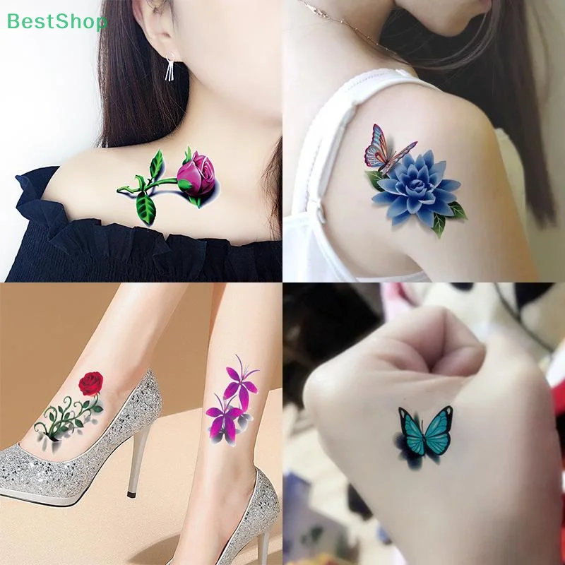 20 fogli adesivi per tatuaggi temporanei impermeabili con fiori e farfalle, adesivi per il corpo rimovibili sexy, moda donna, di lunga durata
