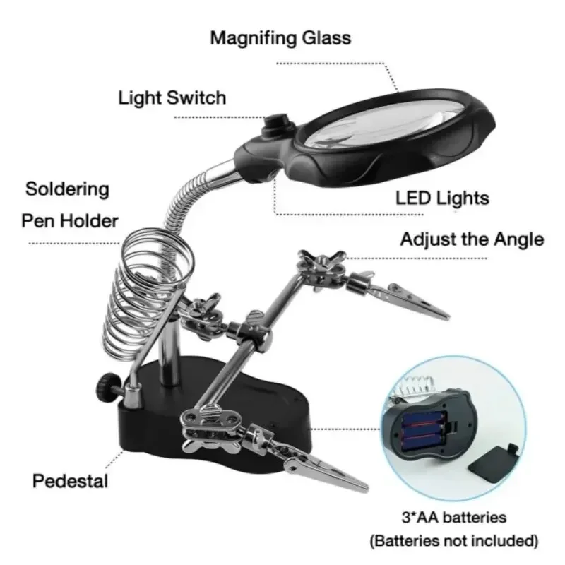 3.5X 12X Welding Auxiliary Clip Magnifier Electric Soldering Iron Circuit Board Welding Iron Magnifying Glass Bracket Tools