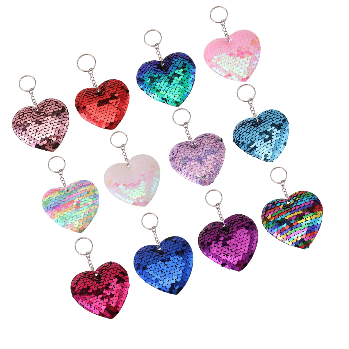 12 Stuks Schattige Lovertjes Liefde Hart Sleutelhanger-Stijlvolle Tas Charme En Sleutelhanger Decoratie Portemonnee Tas Rugzak Charmes Feest Gunsten