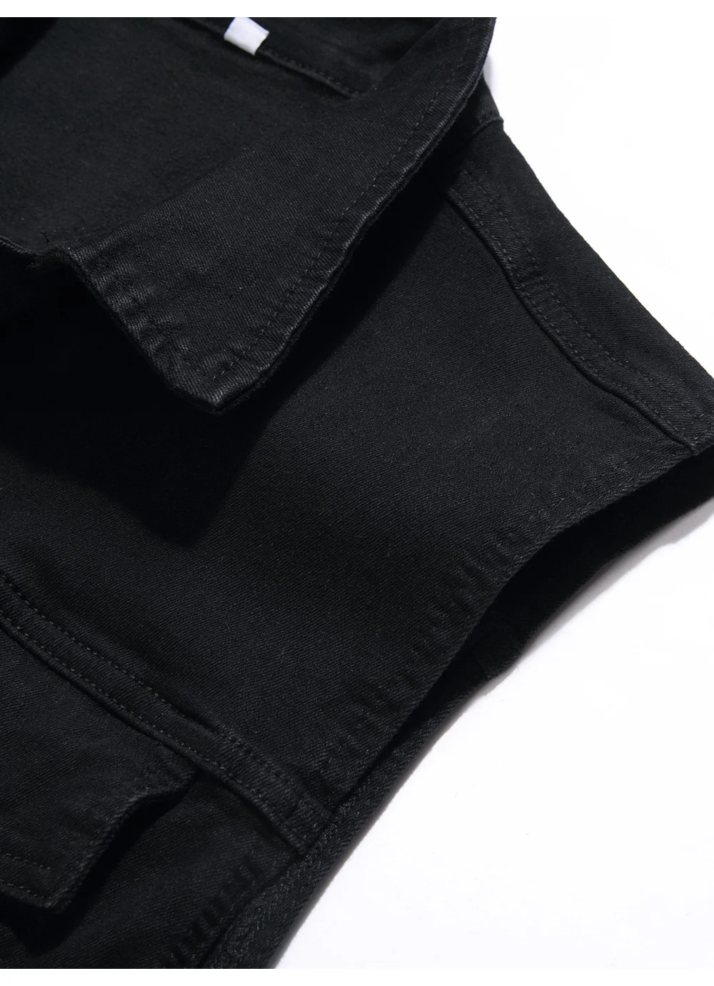 Klassische schwarze Jeansweste für Herren, einfarbig, vielseitig kombinierbar, ärmellose Weste, Baumwoll-Cargo-Tanktop, Großhandel, Dropshipping – Detail 6