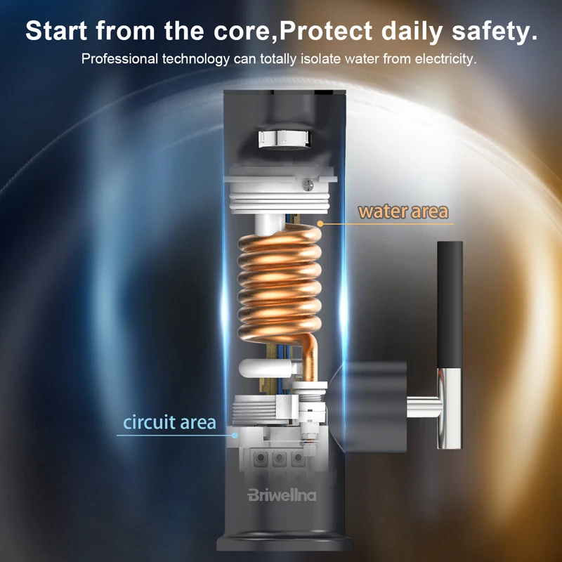Briwellna 가정용 전기 온수기 온수 수도꼭지, 탱크리스 가이저, 대야 탭, 2 in 1, 220V