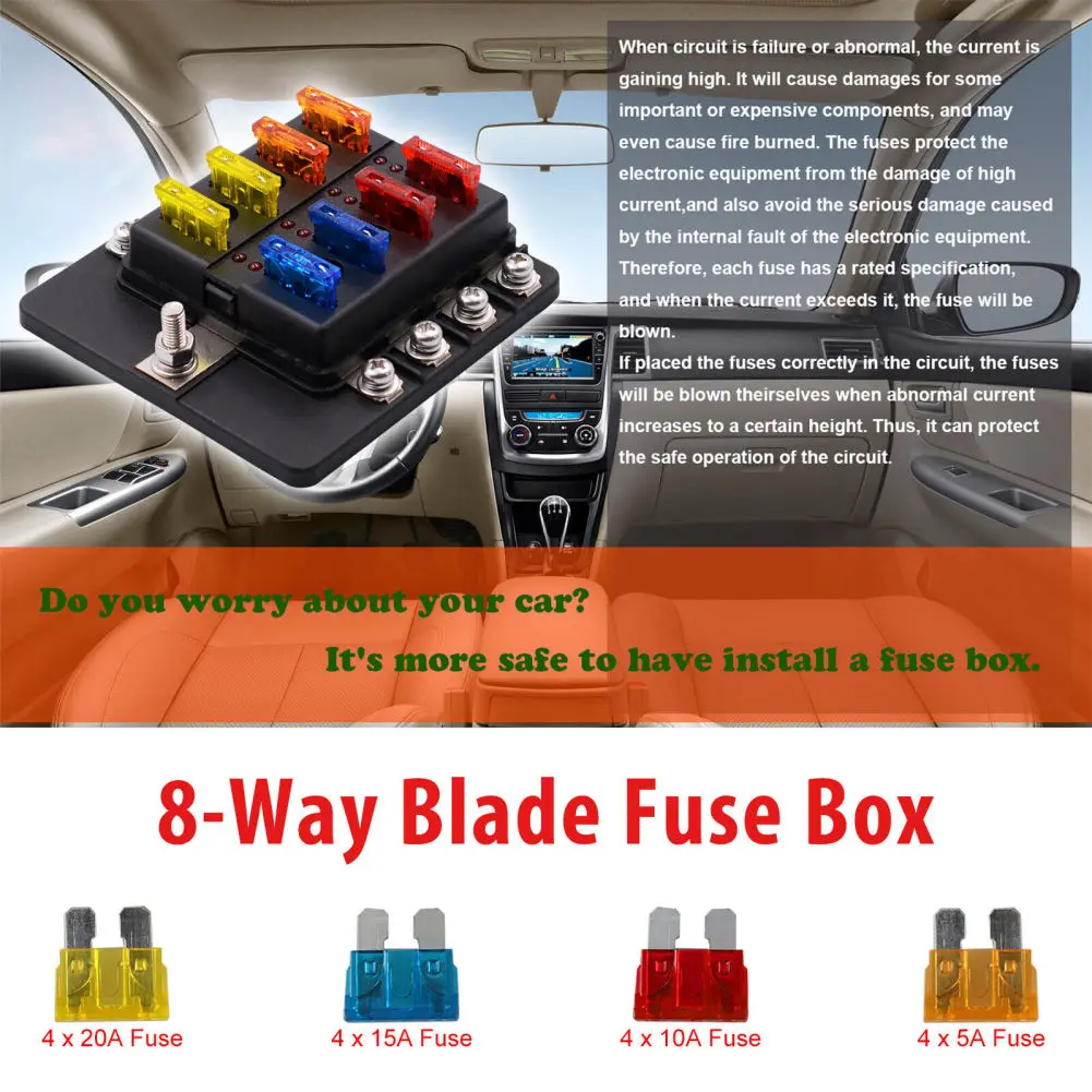 

8 Way Blade Box Block Holder With Led Indicator Light Multi-way Insert Box Wear Part Car Rv Modified Accessories