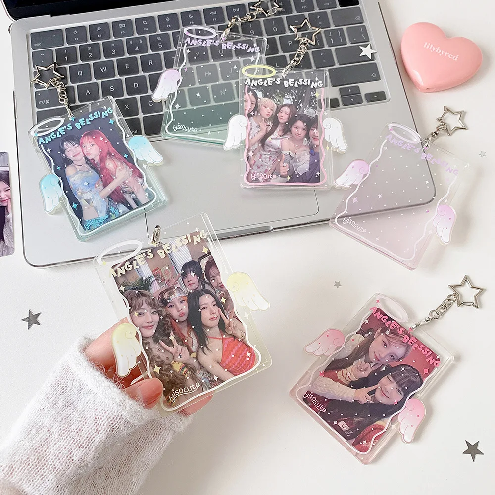 Girl Transparent Acrylic Pendant Card Holder Kpop 3 Inch Photocard Display Case Student Bag Charm
