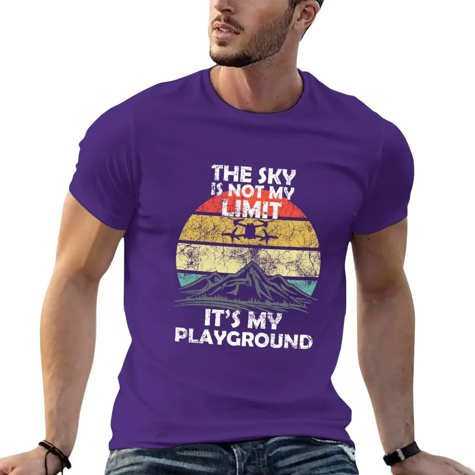 Man Mens T Shirts Mens Designer Clothes New Sky Is Not The Limit It\'s My Playground Funny Drone FPV Drone Pilot T-Shirt Summer