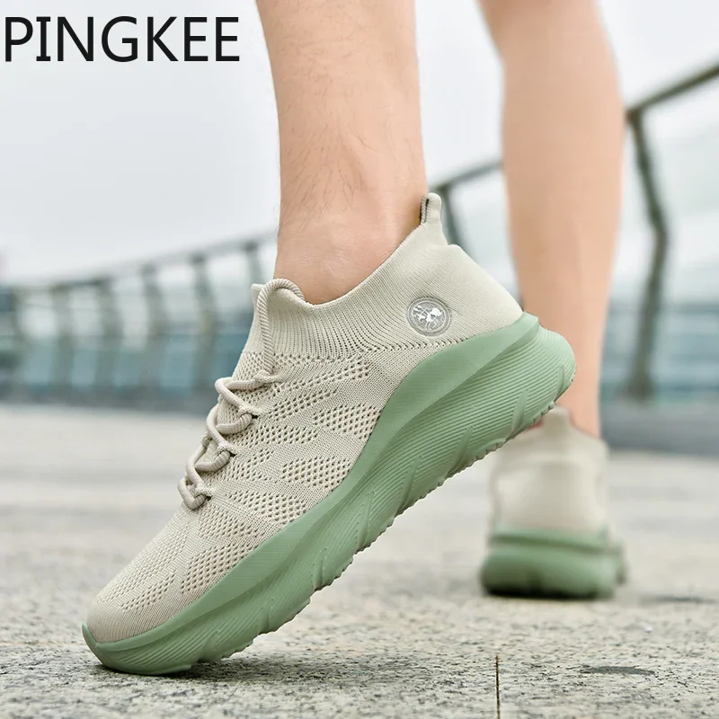 

PINGKEE Stretch Knit Unisex Men's Women Sneakers Trail Running Man Sneakers Men Shoes Mesh Upper Fitness Fashion Comfort Shoes