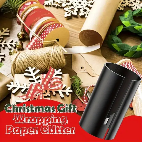 3피스 수동 크리스마스 원형 커터 - 효율적인 플라스틱 필름 및 선물 포장 슬롯 디자인, 크리스마스 색상의 카드지