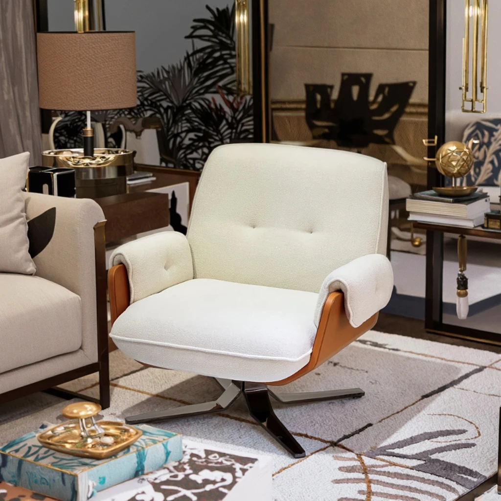# Italian Designer Swivel Chair Luxury Teddy Velvet Fabric Lounge Chair for Living Room & Hotel High-end Leisure Armchair