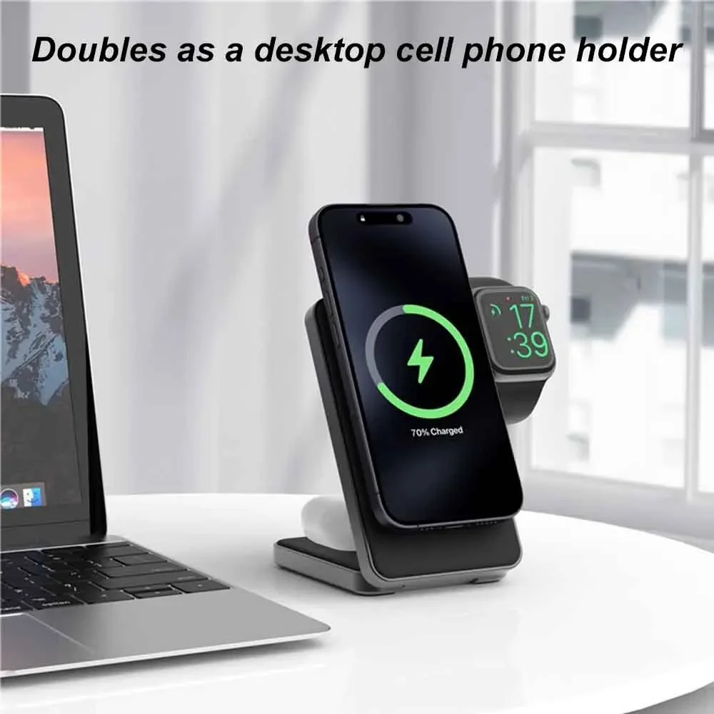 3 In 1 Foldable 15W Magnetic Wireless Charger Qi2 Certified Charging Stand for iPhone 15 14 13 12 Pro Max Plus Airpods 3 2 Pro