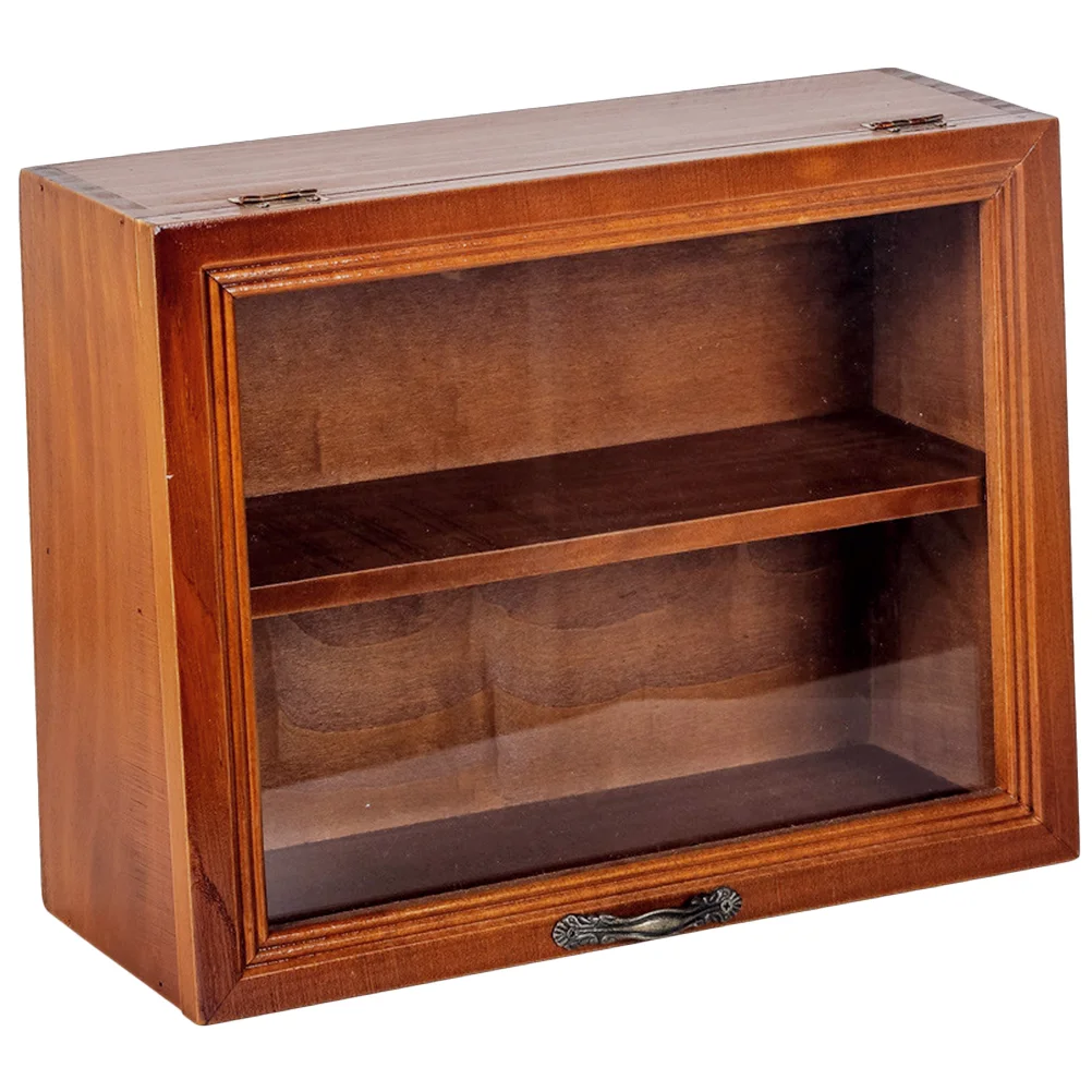 

Retro Storage Cabinet Wood Display Stand Jewelry Shelf Rack Car Models Desktop Cabinets Cosmetics Holder Small Figures Showcase