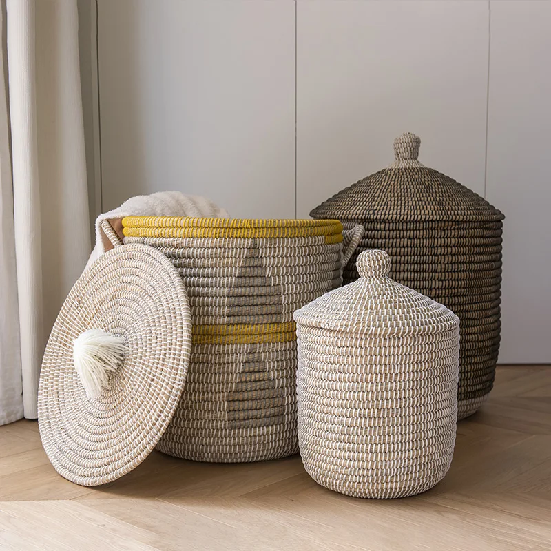 

Woven Household Laundry Basket, Handcrafted Lidded Storage Bin, Toy Organizer, Home Storage Basket