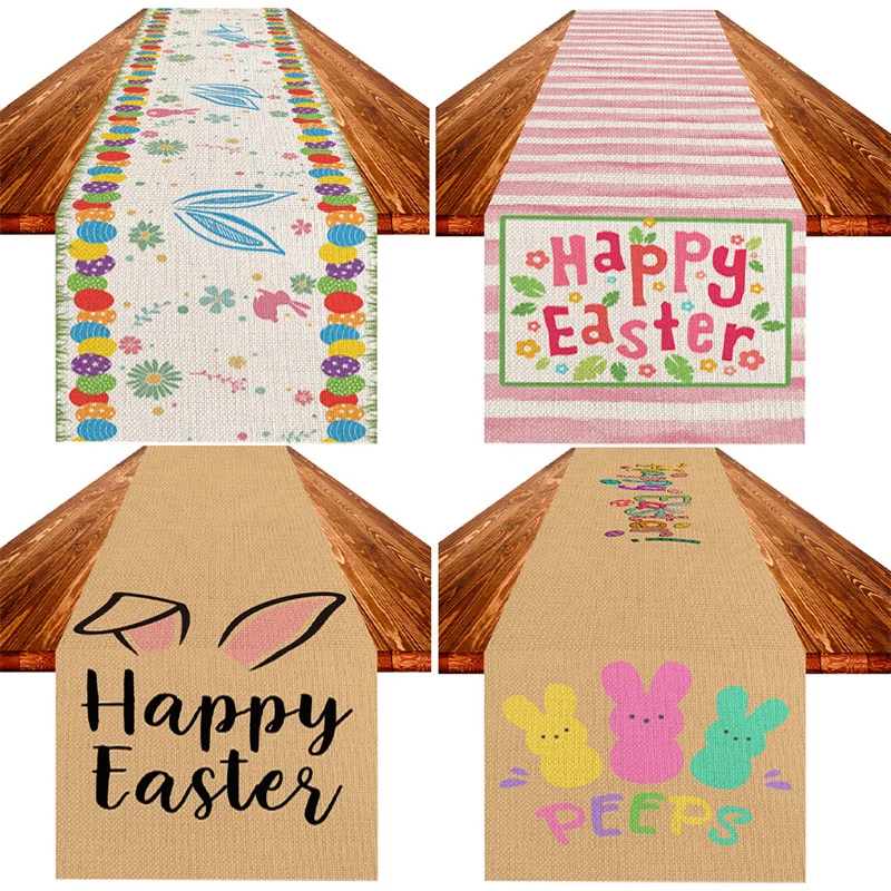 

Easter Table Runner Bunny Egg Duck Flower Dining Table Runner Wedding Decor Anti-Stain Rectangular Table Runner For Dining Decor