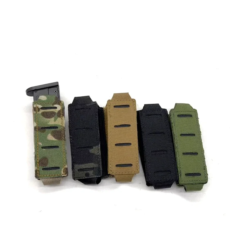 Tactical Single Pistol Mag Pouch Elastic Molle Top Open Magazine Pouch for Glock M1911 92F 9mm .40 Magzines Flashlight Holster