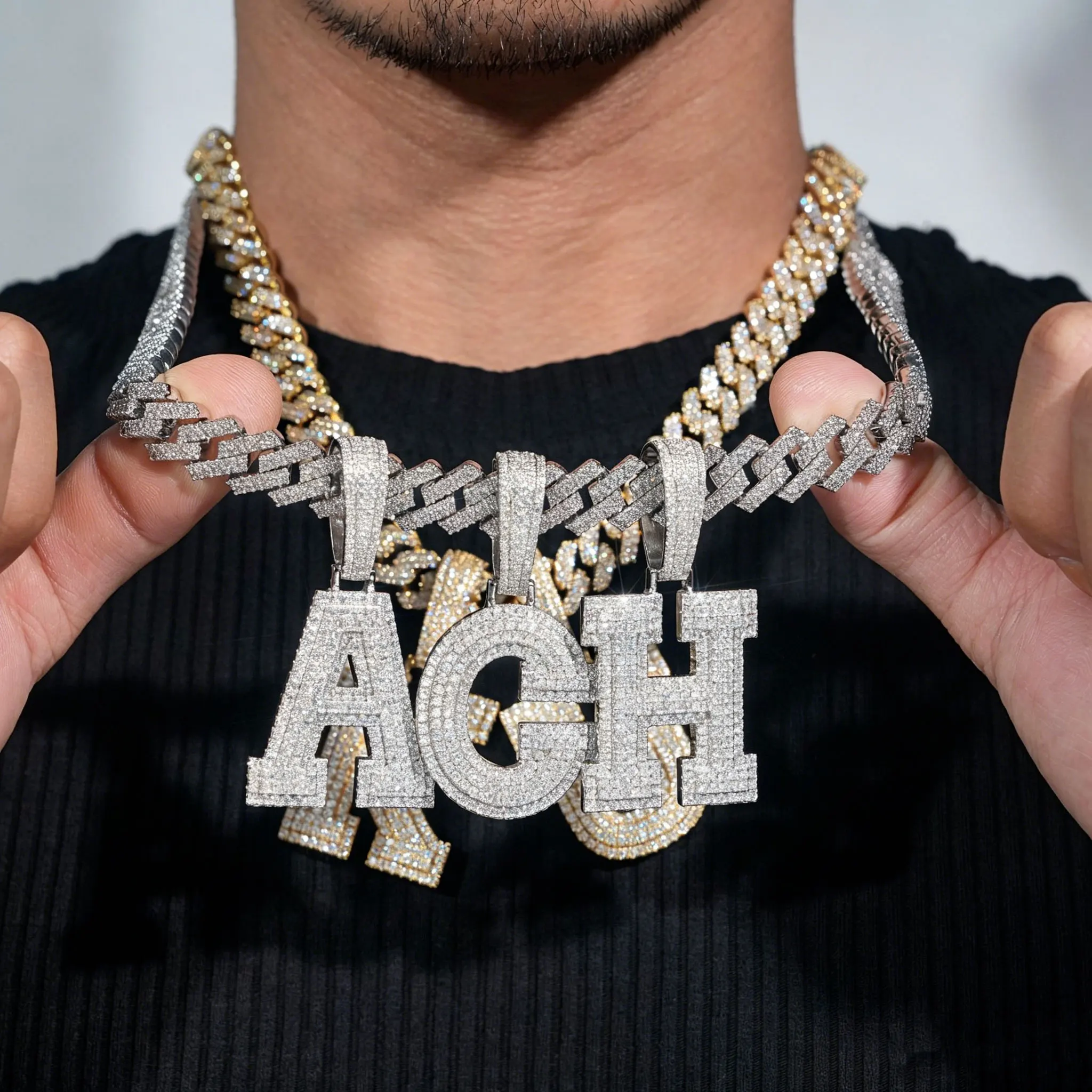 

26 letter pendant hip-hop Zircon can be worn through 15mm wide Cuban chain fashion charm jewelry street accessories birthday gift unique jewelry best gift for him/her