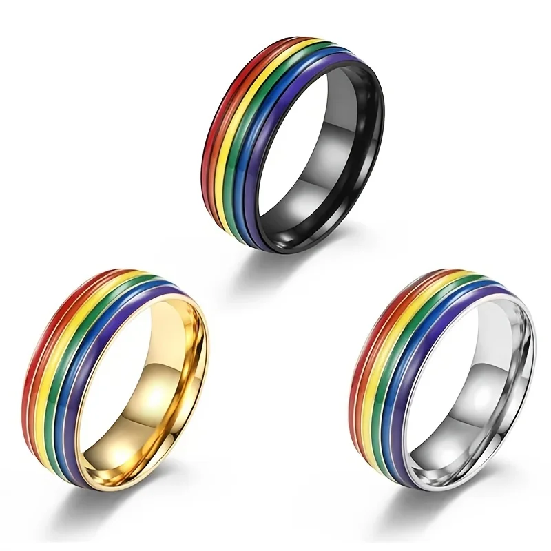 Rainbow Flag LGBTQ+ Pride Ring - 304 Stainless Steel Unisex Ring with Vibrant Gradient Colors