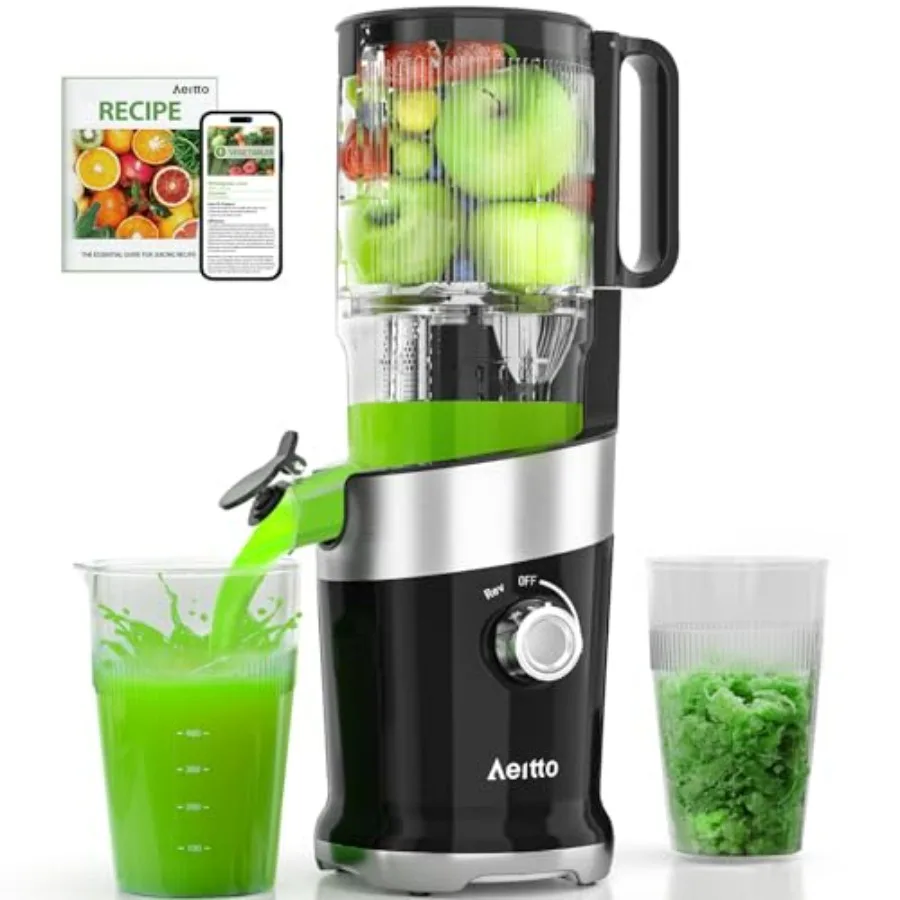 

Соковыжималка холодного отжима для целых фруктов с широким загрузочным отверстием, шнековая соковыжималка из нержавеющей стали, высокая производительность, простота в использовании