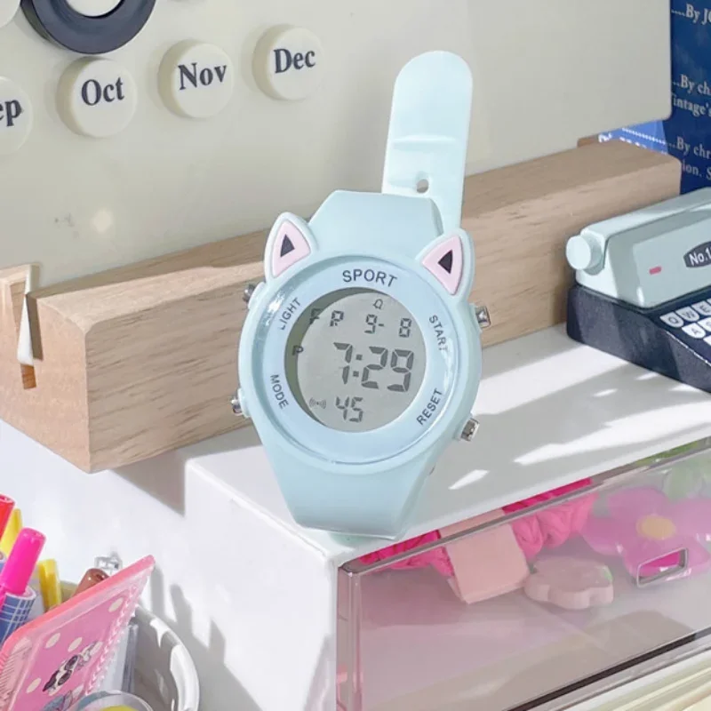 Reloj deportivo luminoso para mujer, pulsera electrónica de estilo universitario, con forma de orejas de gato, Digital, envío directo