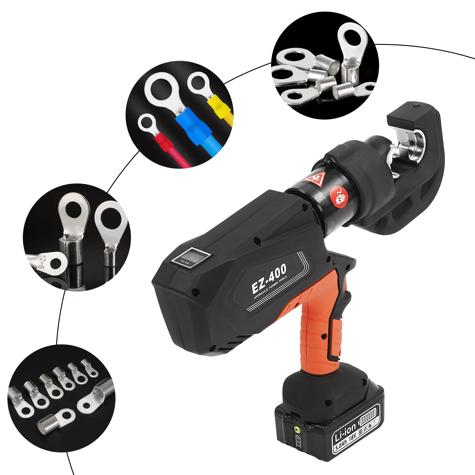 كماشة تجعيد هيدروليكية من الفولاذ 40Cr قابلة لإعادة الشحن EZ-400، مكشكش سلكي هيدروليكي كهربائي أسود لإصلاح الطاقة الكهربائية