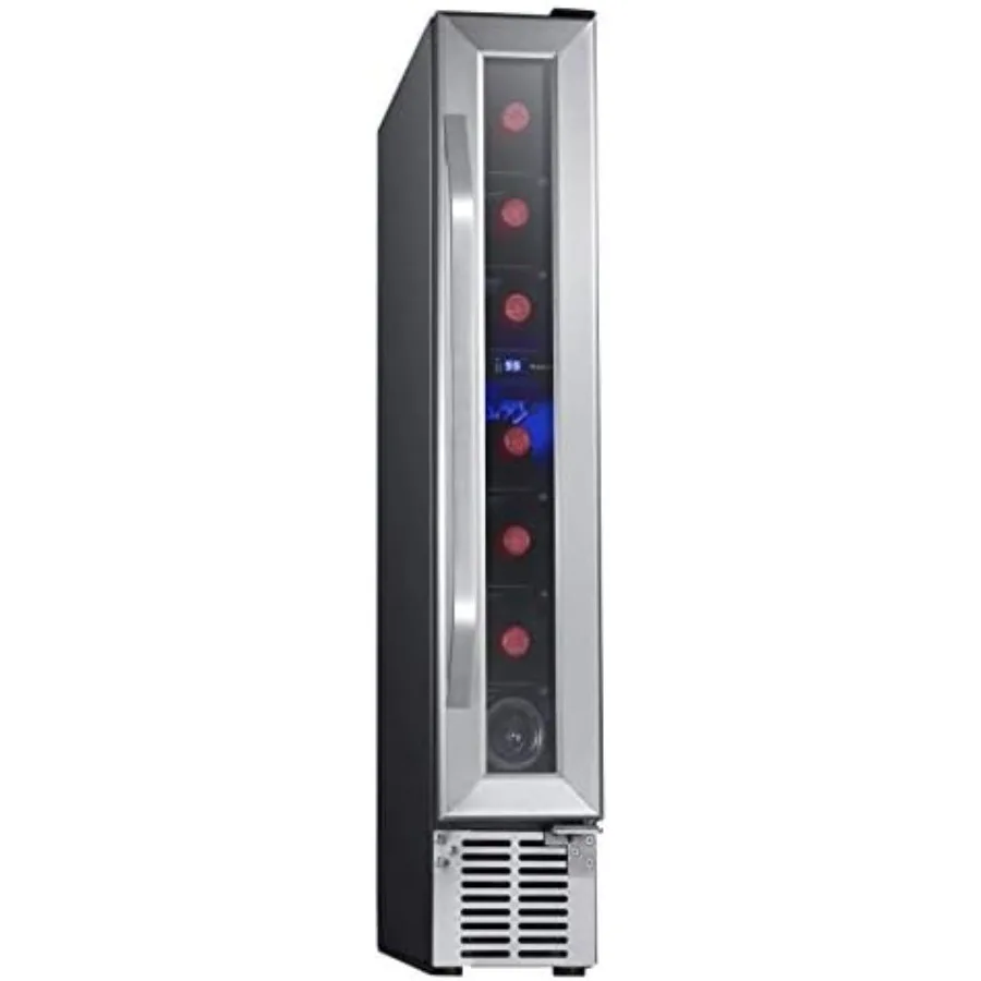 

6 дюймов, 7 бутылок, встроенный холодильник для вина для кухонной столешницы, отделка из нержавеющей стали, гладкий черный интерьер, энергоэффективная охладитель