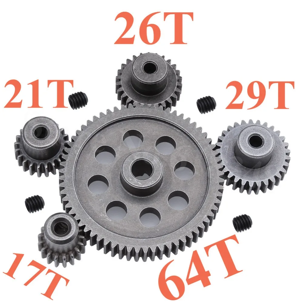 11184 Steel Metal Spur Diff Main Gear 64T Motor Pinion Gears 17T 21T 26T 29T 11176 11181 11119 11189 For HSP Redcat Exceed RC