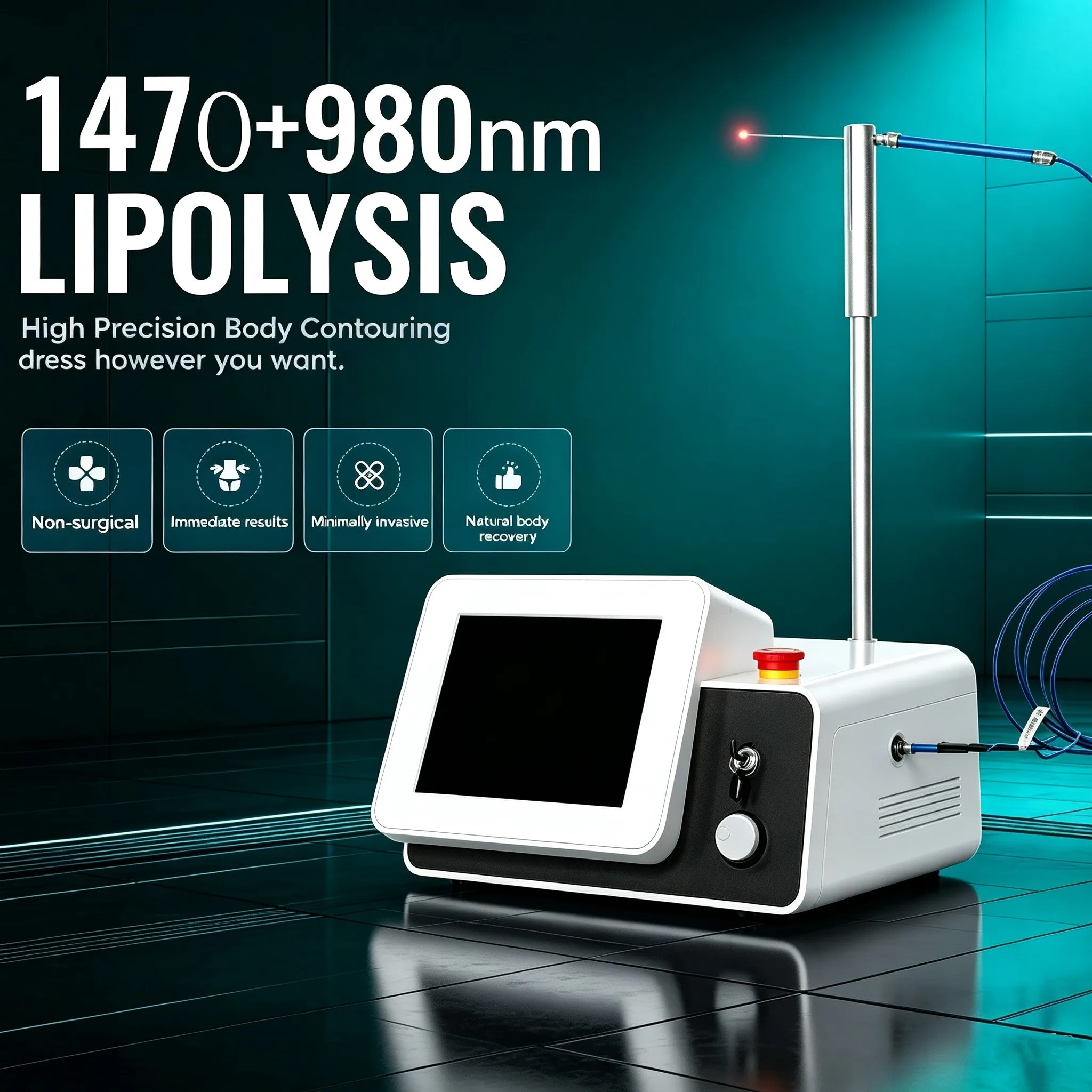 NEW Endolase 980 1470nm Diode Lase Machine, Emergency Stop & Multilingual Screen for Lipolysis, Vascular, Skin Salon Equipment