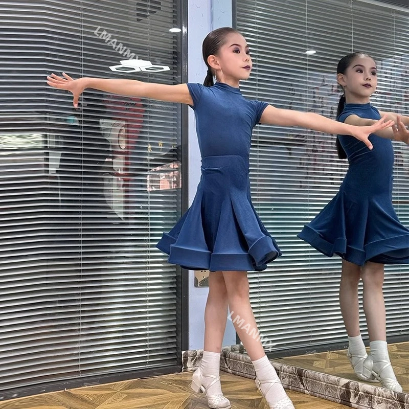 ชุดเต้นลาตินสำหรับเด็ก แขนสั้น รุ่นใหม่ สำหรับฤดูร้อนและฤดูใบไม้ร่วง ชุดฝึกซ้อม