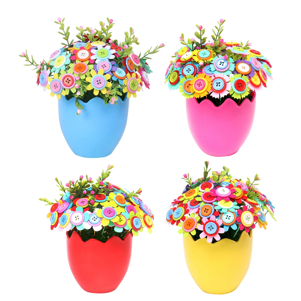 

4 Pcs Button Bouquet Material Kids Decorative Flower Kit Crafts Smooth Edges Easy Assemble DIY Together Great Gift Educational