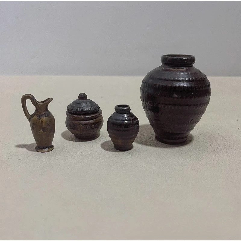 Emulation Miniature Retro Vintage Small Pottery Jar Vase Wine Jar Micro Scenery Sand Table Model Prop Decoration