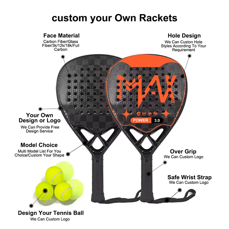 FOR  Custom Your Own Design Printed Logo Paddle Rackets 3K/12K/18K Carbon Fiber Padel Tennis Racket