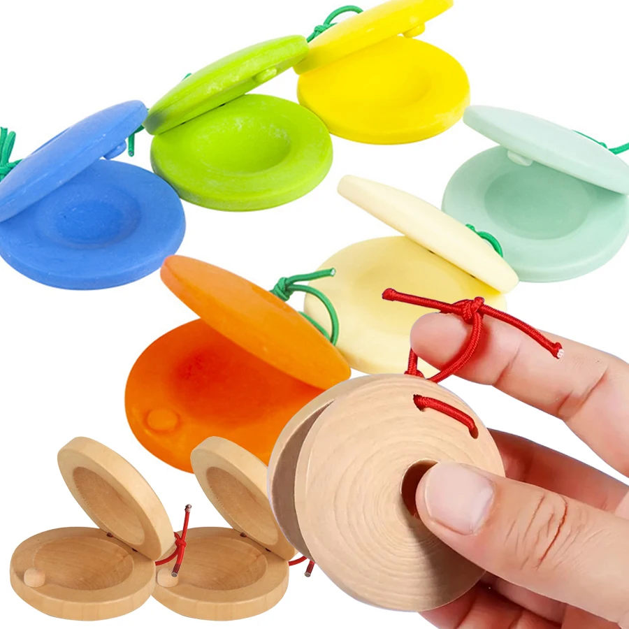 2 Styles Wooden Round Finger Allegro Classic Orff Instrument Ensemble Background Music Instrument Mini Percussion Music Props