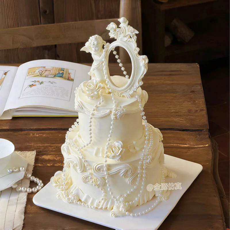 Retro Double Layered Fake Birthday Cake Mould Fairy Cupid Angel Simulation Cake Model Plastic Decoration Window Sample Display