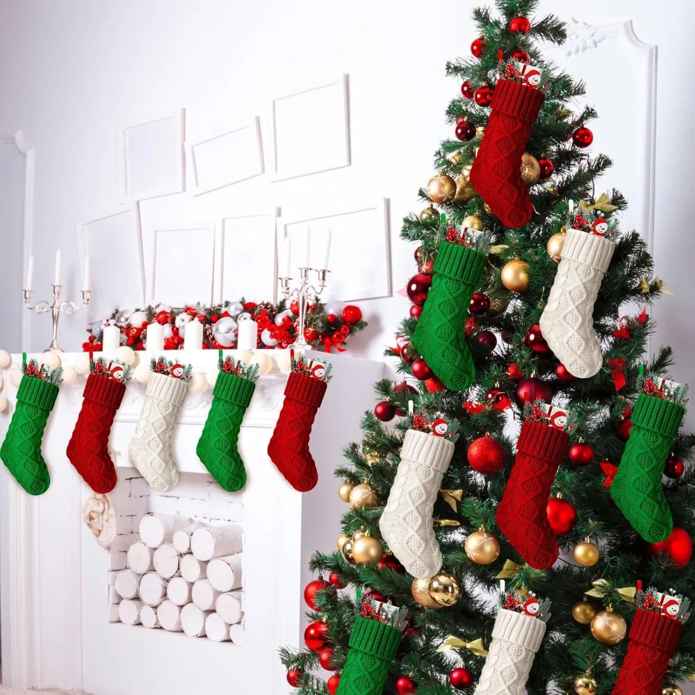 

36 Pcs Christmas Stockings Mini Knitted Xmas Socks 8.3 Inch Rustic Socks Double Sided Fireplace Hanging Stockings Vintag