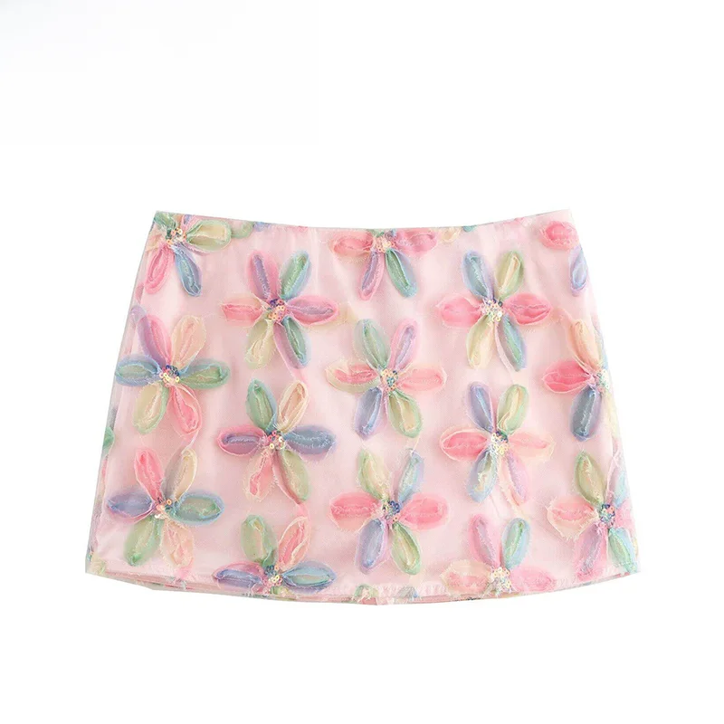 

Fashionable Heavy Work 3D Floral Half Skirt for Women Summer New Style Versatile Polyester Fiber Casual Skirt
