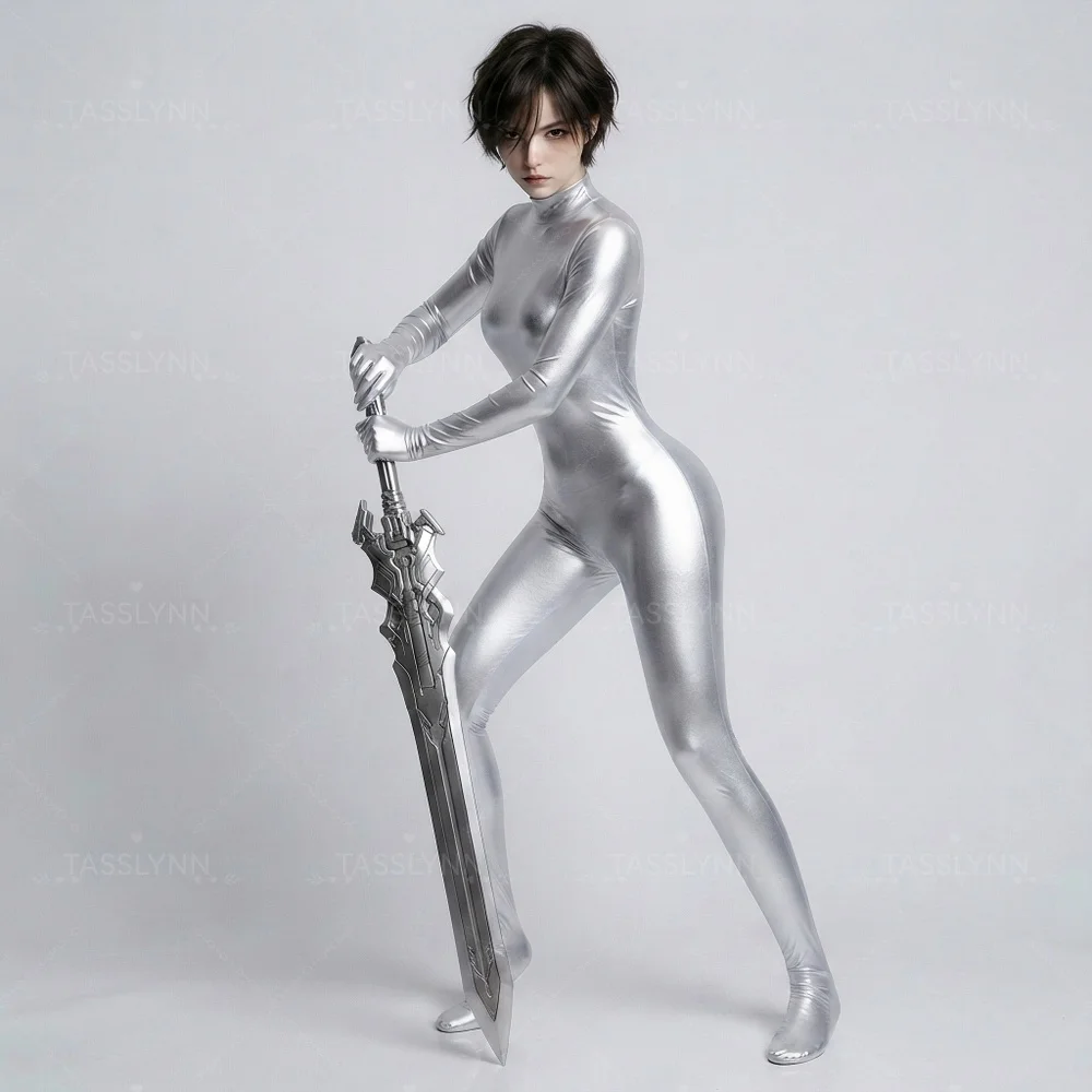 Stellar Blade Eve Silver Metallic Zentai Bodysuit Full Body Catsuit Game Cosplay Costume Stellar Blade Eve Cosplay Costume view 5