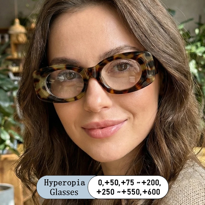

Fashion Brand Retro Lady Design Thick-framed Photochromic Progress Anti Blue Light Hyperopia Reading Glasses +1.25 +1.5 ~ 22.5~6