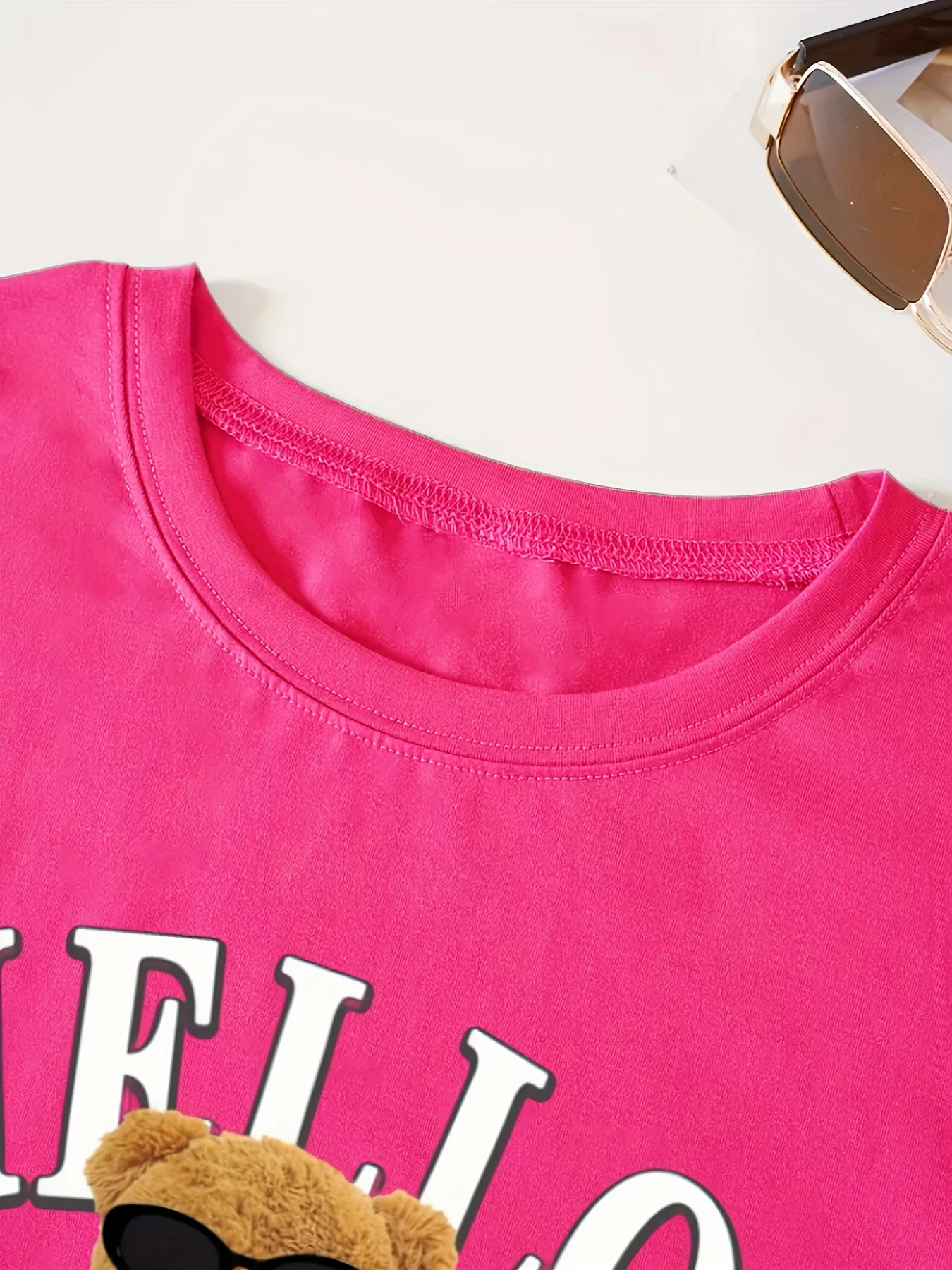 Summer women\'s Cartoon Bear print loose oversized casual round neck short sleeved T-shirt top Streetwear Oversized O-Neck Vest