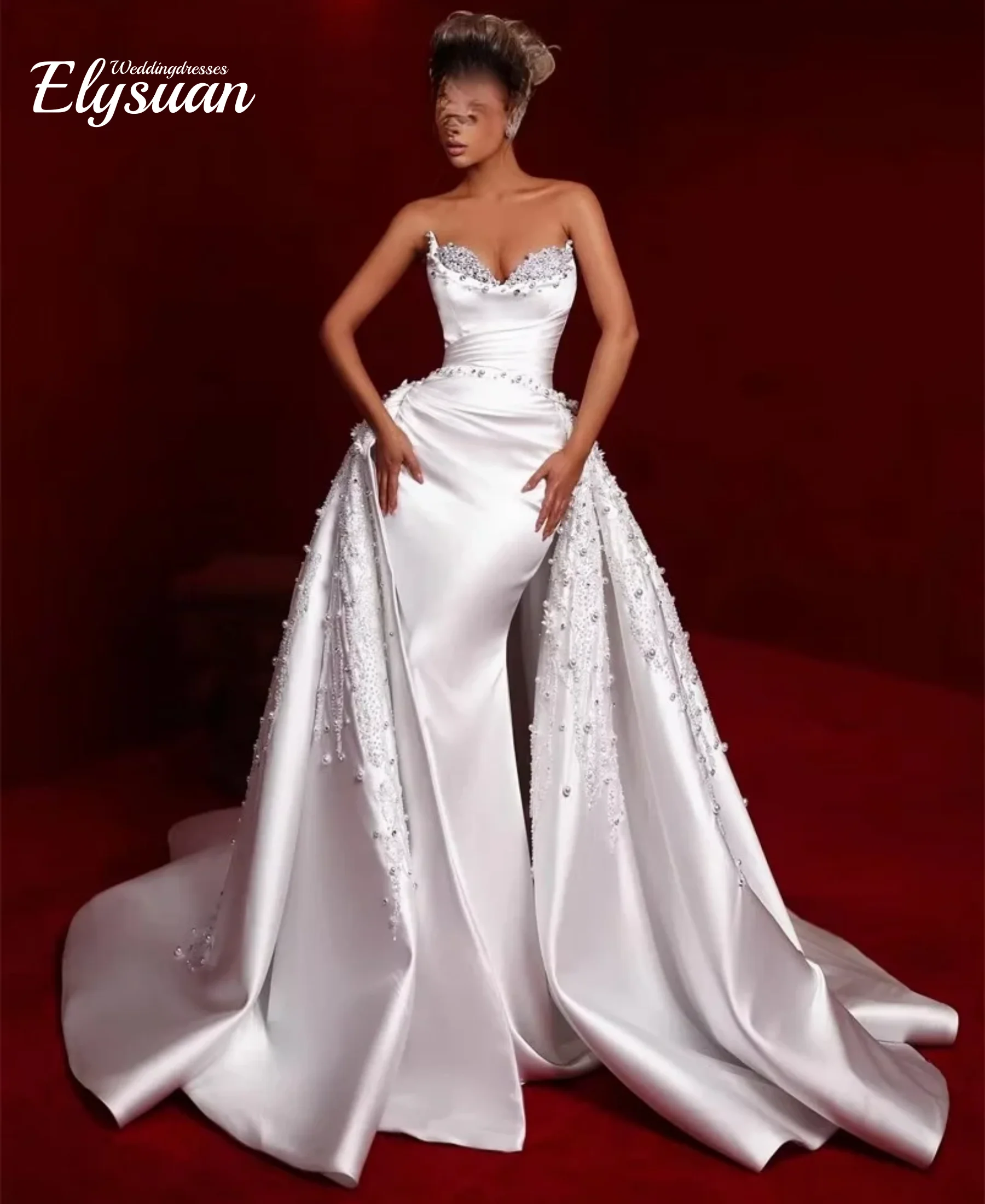 Customized Stunning Mermaid Wedding Dress with detachable train pearls sweetheart wedding dresses Bridal Gowns sweep train