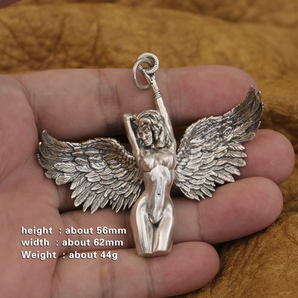 925 Sterling Silver Charms Sexy Angel Pendant Girl with Wing TA372 BZ