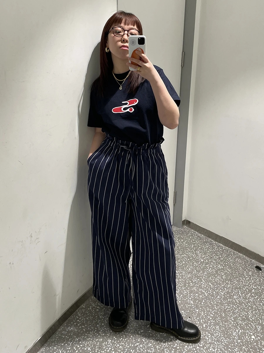 

High Waist Wide Leg Pants Flud Deep Blue Vertical Stripes Loose Elastic Waisand Summer New Sle Casual Trousers