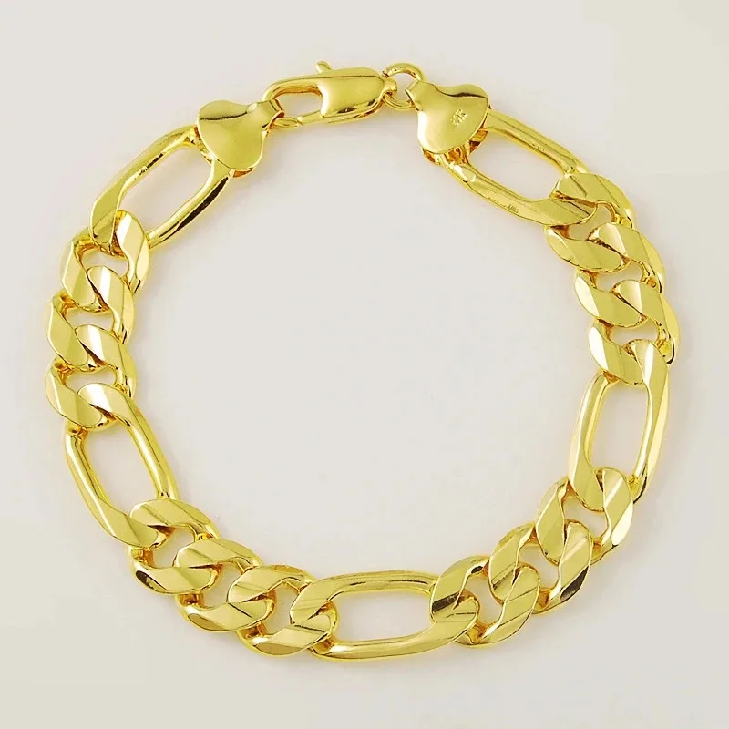 

Luxury 24K 9999 Pure Gold real gold 6MM 8MM 10MM side three to one fashion domineering men's gold bracelet