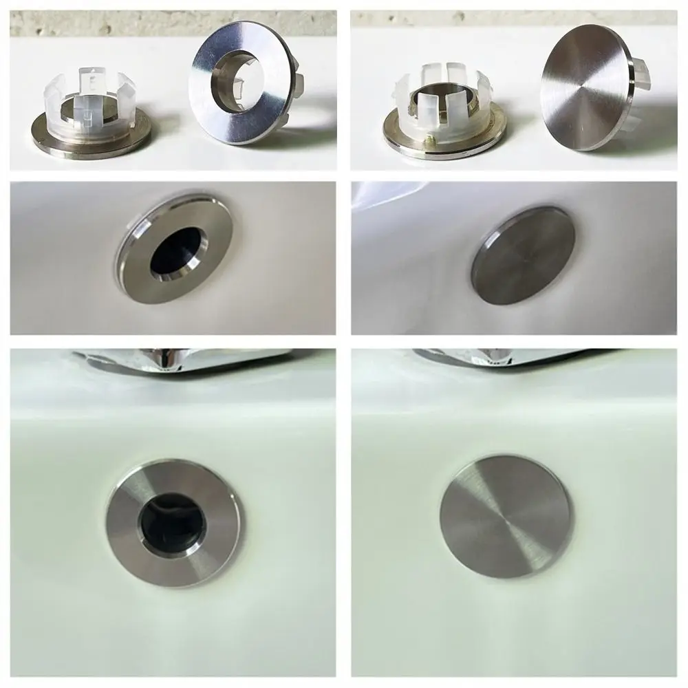 Stainless Steel Basin Sink Hole Overflow Cover Ring Insert Replacement Hole Hollow Round Drain Caps Plug Bathroom Basin Accessor