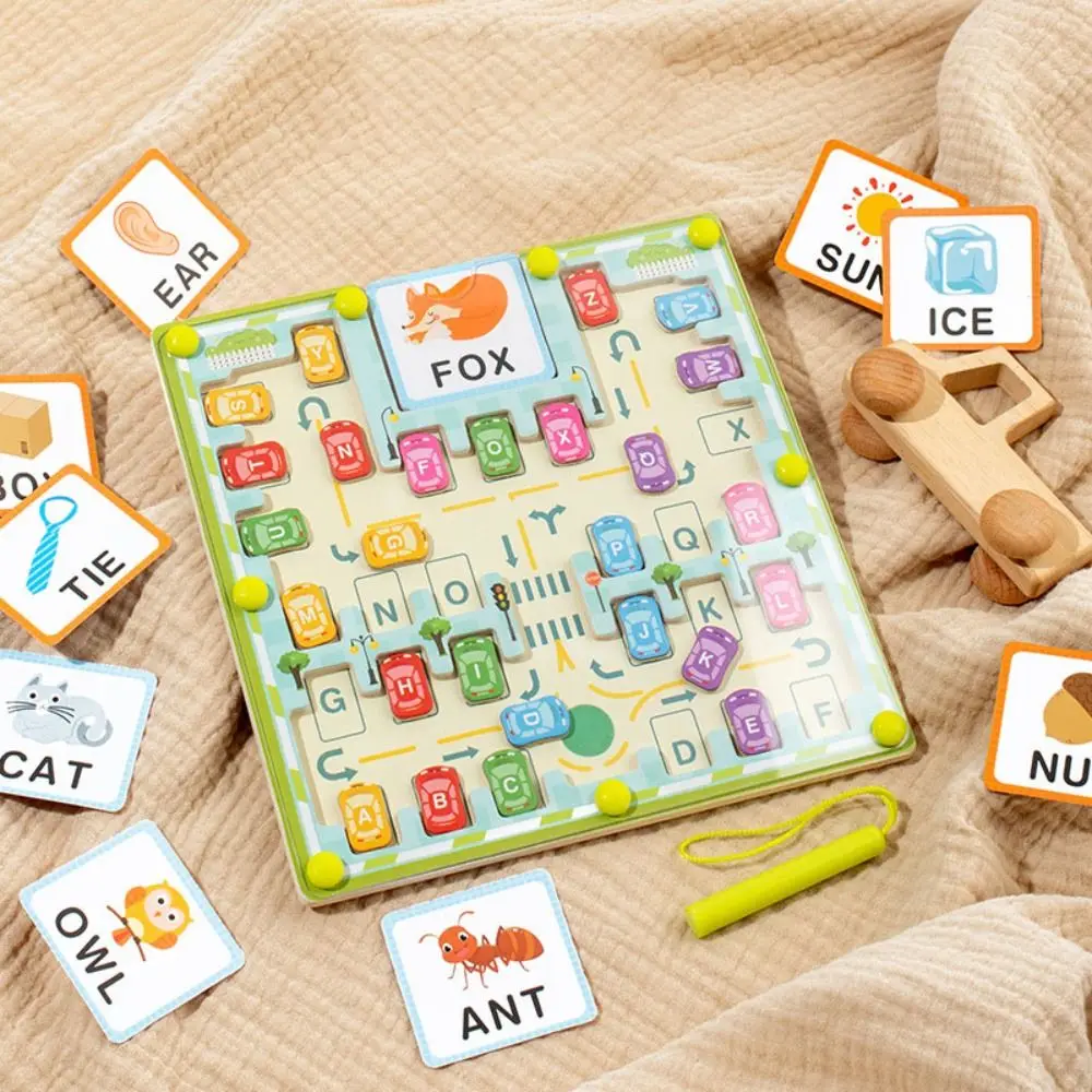 Wooden Magnetic Color Words Maze Spelling Practice 26 English Letters Letters Puzzle Puzzle Boards Portable Early Educational