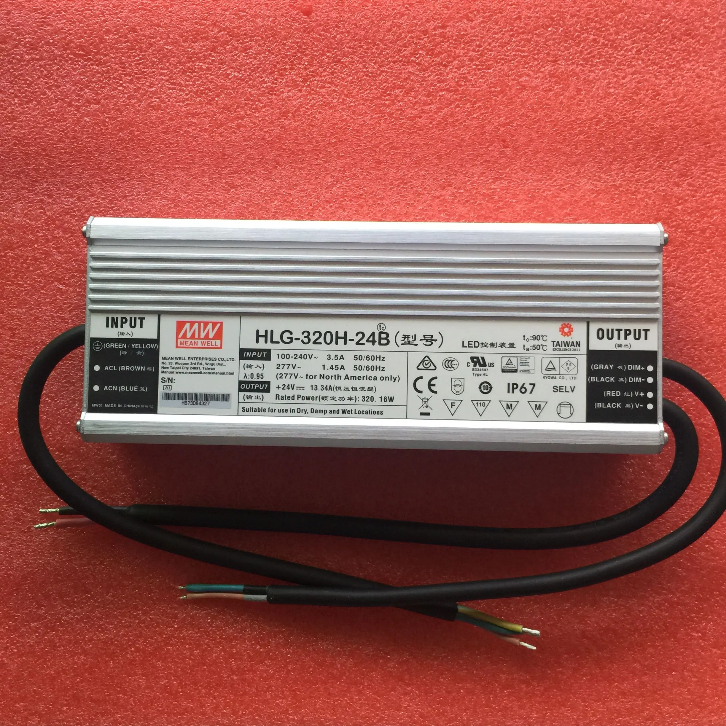 MEAN WELL HLG-320H Series DC12V 24V 36V 48V 42V 54V 320W Rain-proof Single Output Adjustable LED Lighting Switching Power Supply