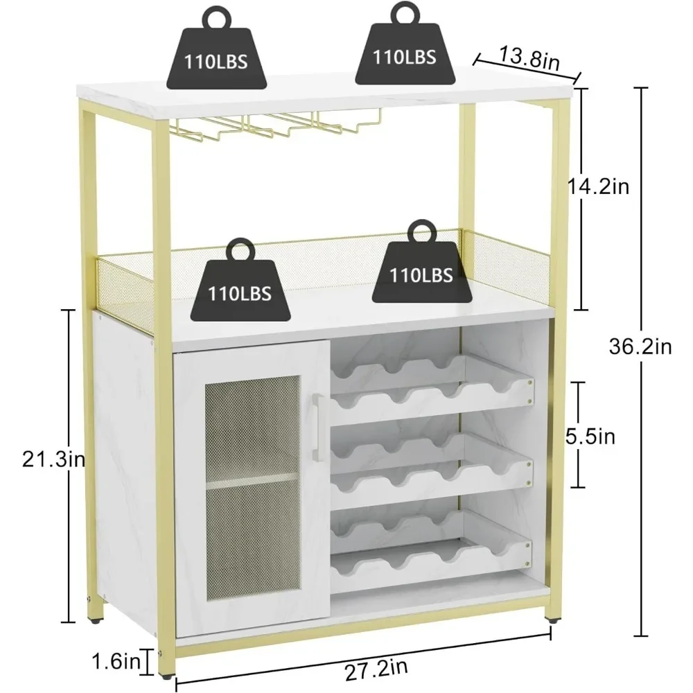 Wine Cabinet, Wine Rack Freestanding Floor, Storage Display Rack Table for Bar, Wine Bottle Holder, Gold