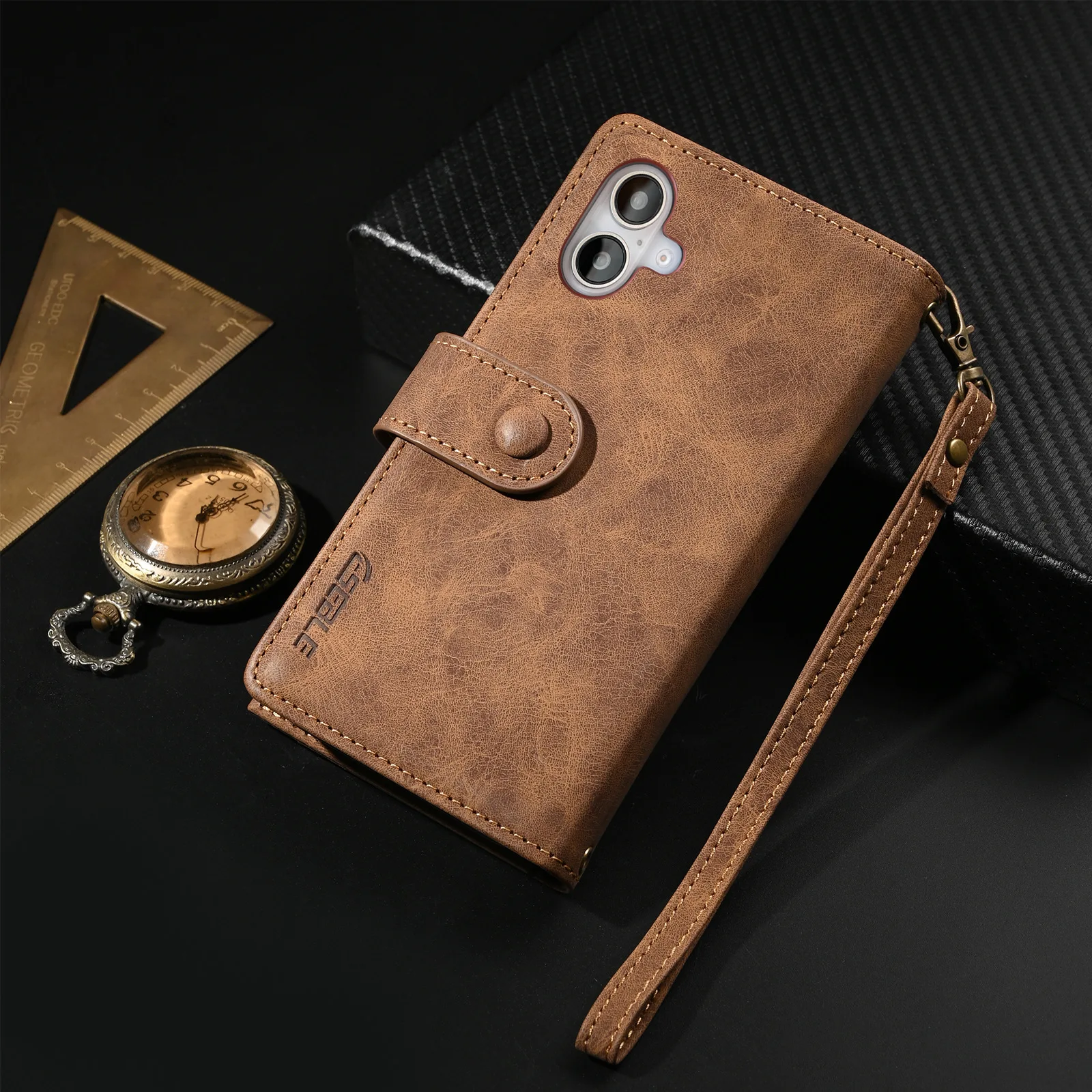 

Zipper Leather Phone Case for iPhone 16 Pro Max 15 Plus 14 13 12 11 XS Max XR 7 8 SE3 Multi-card Holder+Wrist Strap Wallet Cover