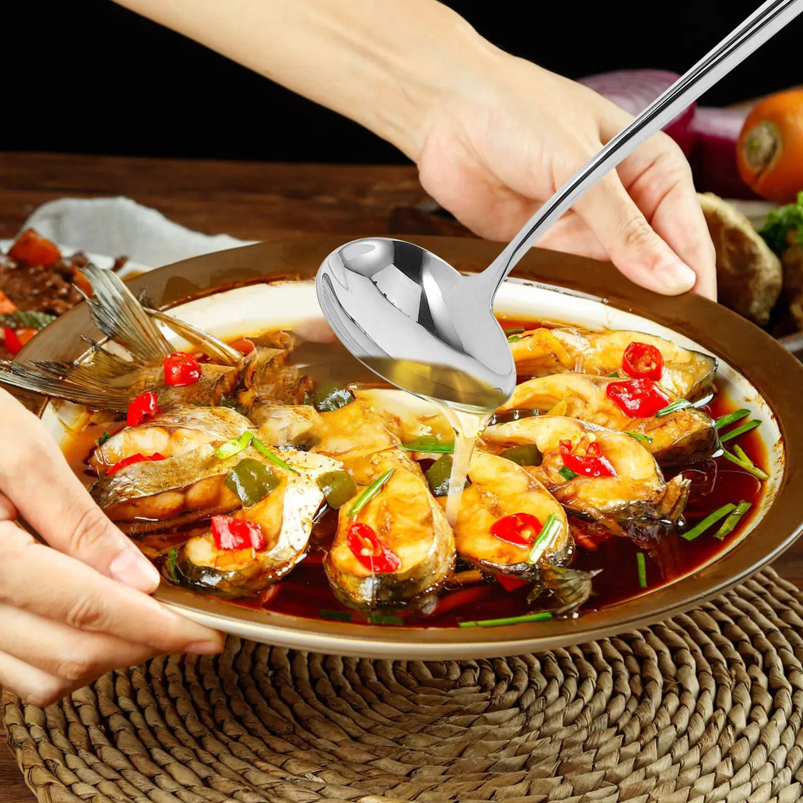 Long Handle Oil Spoon Mint Sauce Drizzle Ladle Stainless Steel Kitchen Tool Pouring Gravy ServingSpoons Ice Cream Metal Mini Pcs
