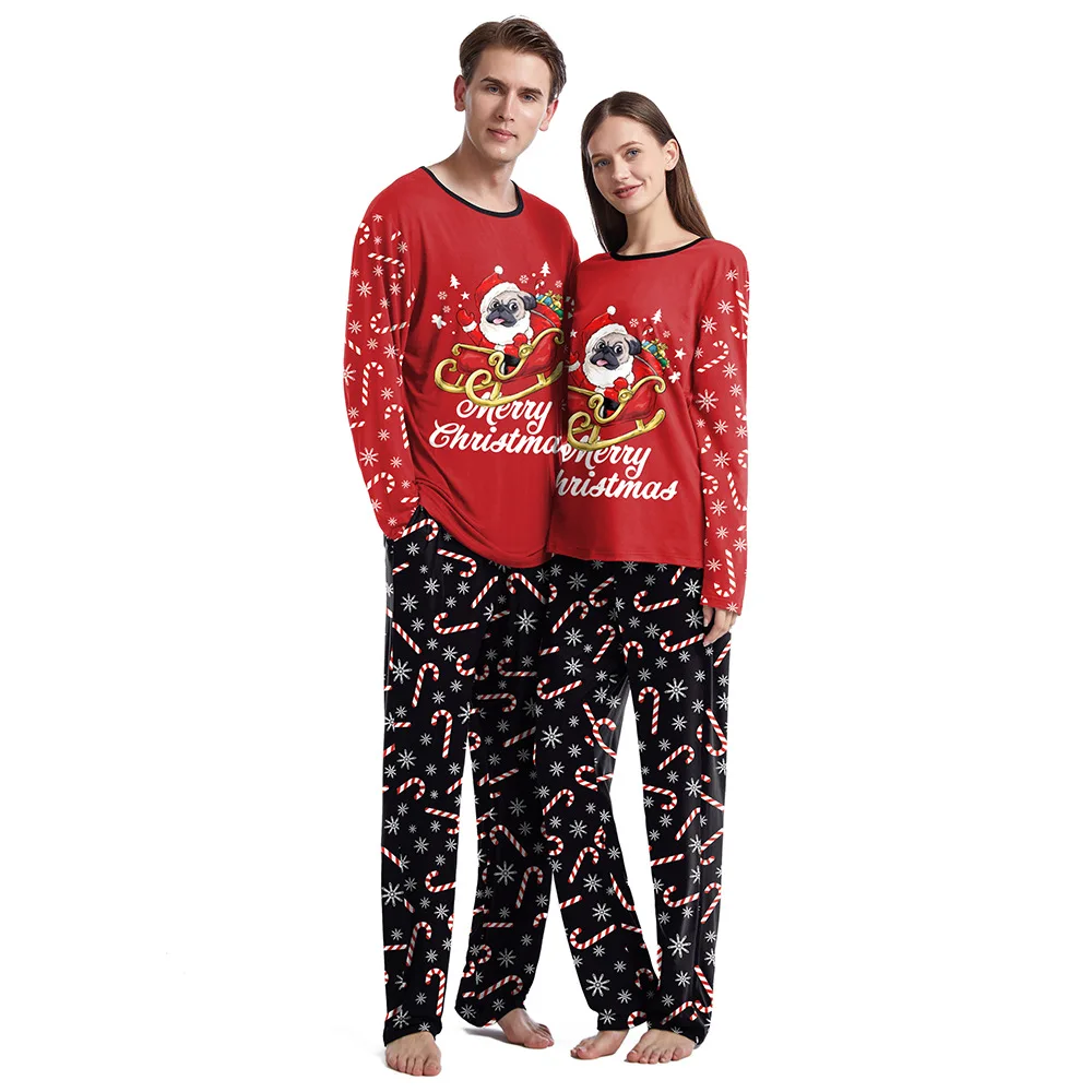 Autumn Christmas in Europe and The United States Couples Clothing Pajamas Long-sleeved Round Neck Couple Pajamas Homewear Suit