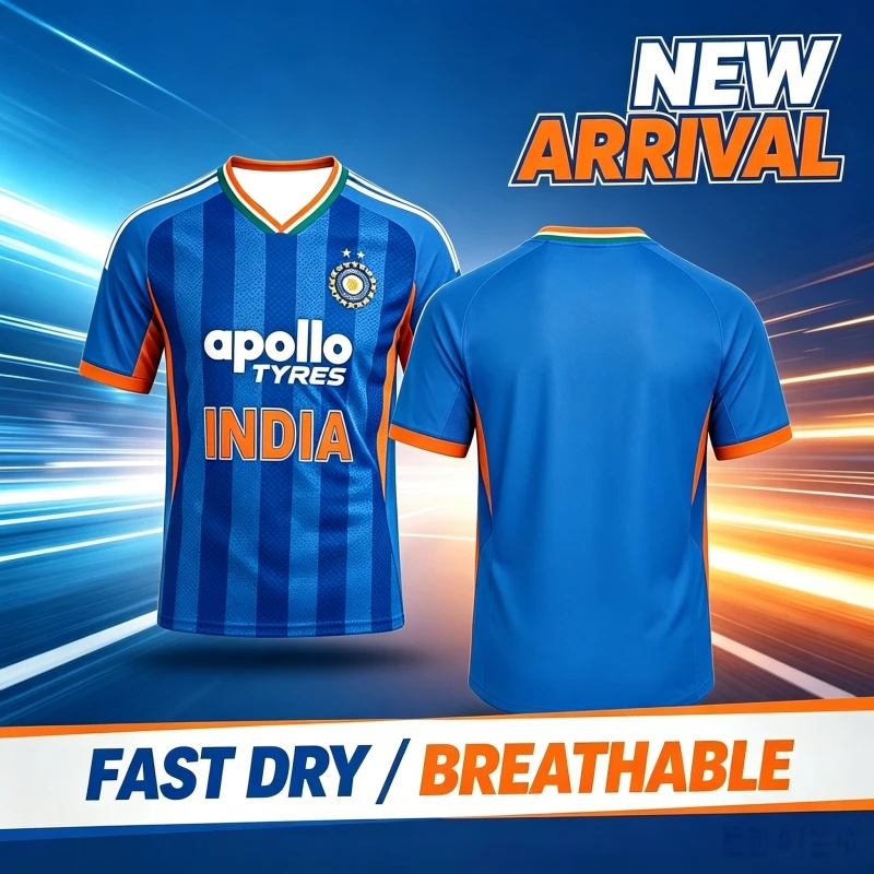 Family Match Indian Cricket Team Blue V-Neck Jersey 2026 Match Shirt Adult/Kids Fan Sports Tee Ball Sport Training Suit for Fans