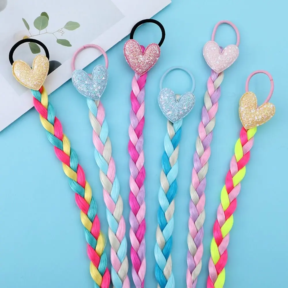 Synthetic Girls Braided Ponytail Love Heart Sequined Colorful Braid Headband Hair Ornament Rubber Bands Kids Cartoon Ponytail