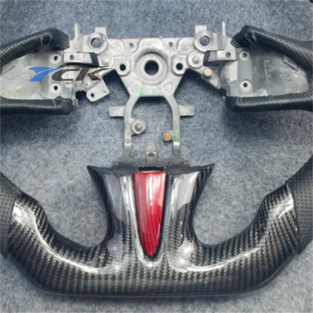 Volante personalizzato a strisce rosse in pelle nera in fibra di carbonio per accessori auto In-finiti Q50 2013 2014 2015 2016 2017